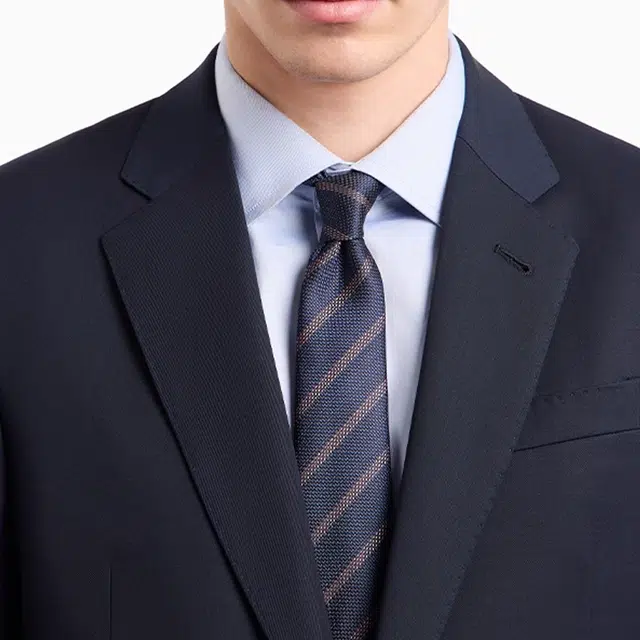 阿玛尼 斜纹印花设计 桑蚕丝 领带 男款 夜蓝色/红色