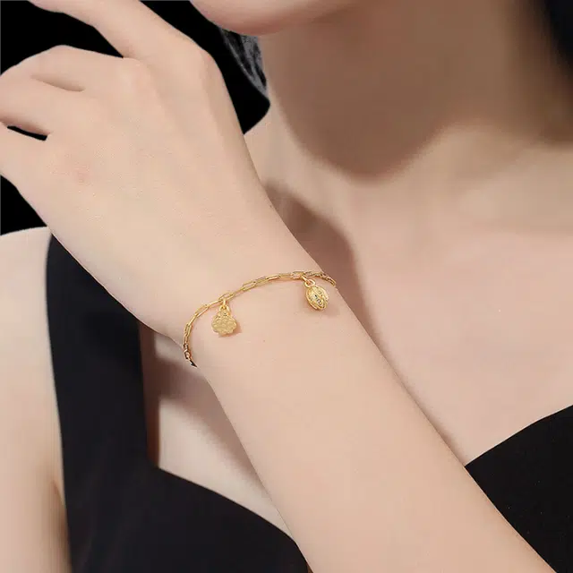 明牌珠宝 嘉荷·风荷舞 古法  足金 按克计价 黄金手链 男女同款情侣款