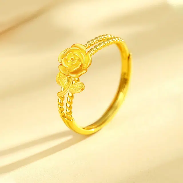 中银亿金 玫瑰之约 浪漫唯美玫瑰花开口戒 足金 按克计价 黄金戒指 女款