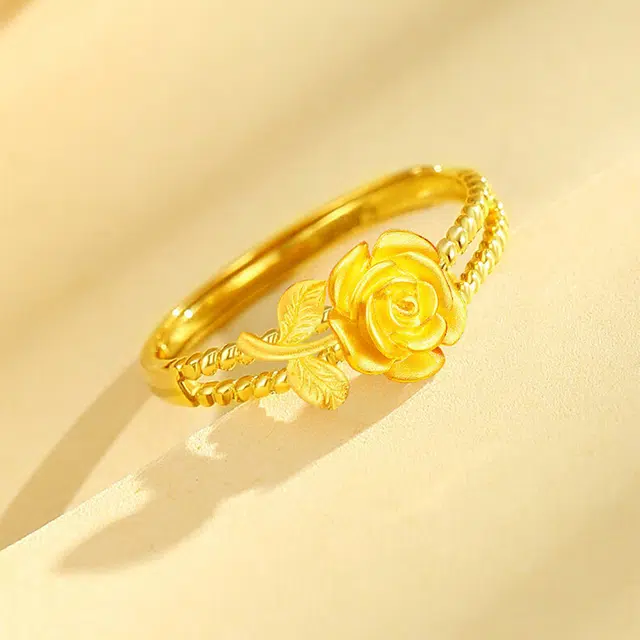 中银亿金 玫瑰之约 浪漫唯美玫瑰花开口戒 足金 按克计价 黄金戒指 女款