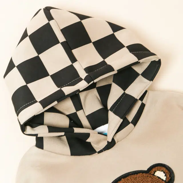 十月妈咪 童装 儿童秋冬两件套休闲运动卫衣套装套头连帽小熊适中休闲运动套装 儿童款 卡其色