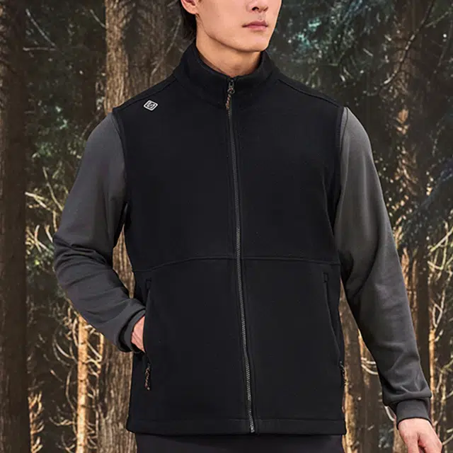 探路者 纯色户外防风保暖抓绒马甲 男款 黑色