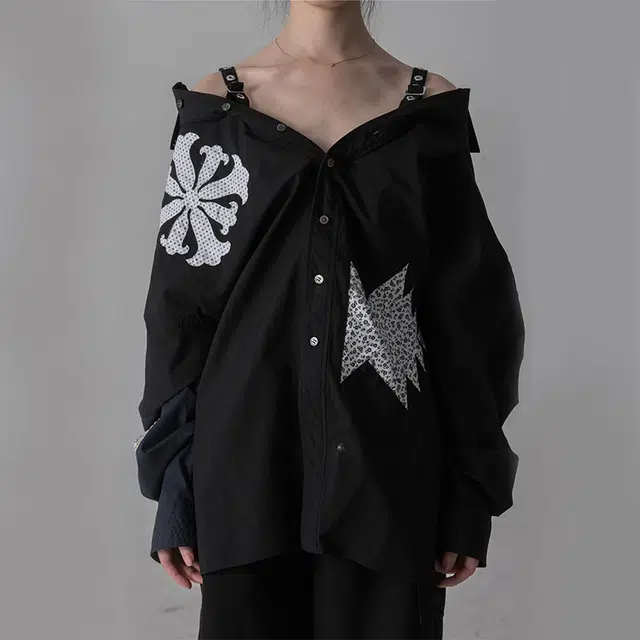 AMBUSH OFF SHOULDER PATCHWORK SHIRT