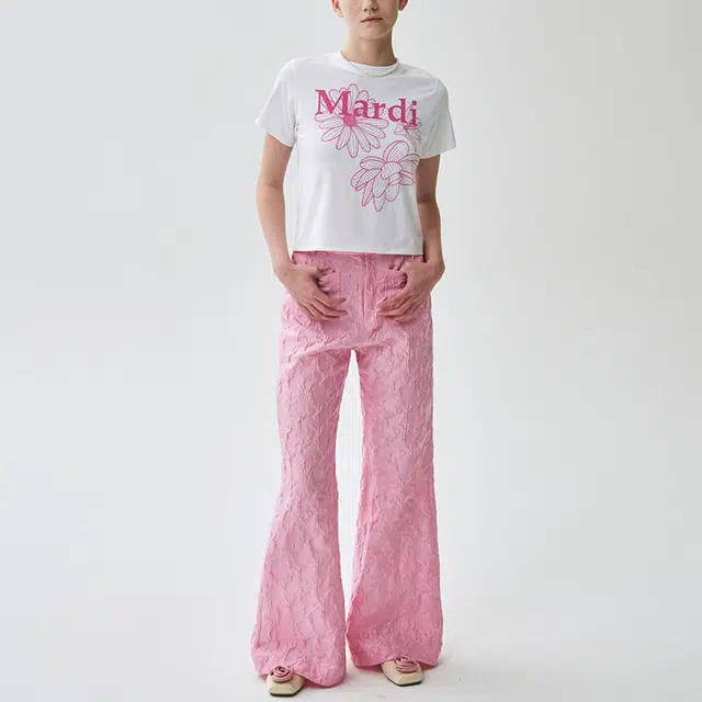 MARDI MERCREDI SLIM TSHIRT TRIPLE FLOWER_WHITE PINK SS25T