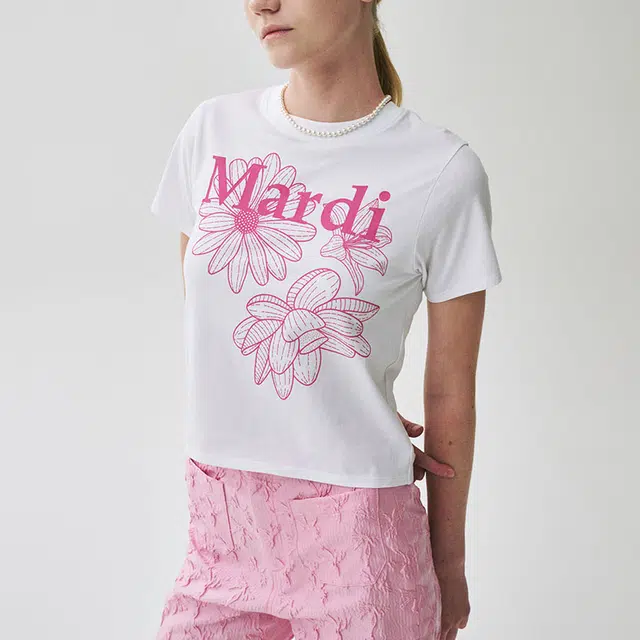 MARDI MERCREDI SLIM TSHIRT TRIPLE FLOWER_WHITE PINK SS25T