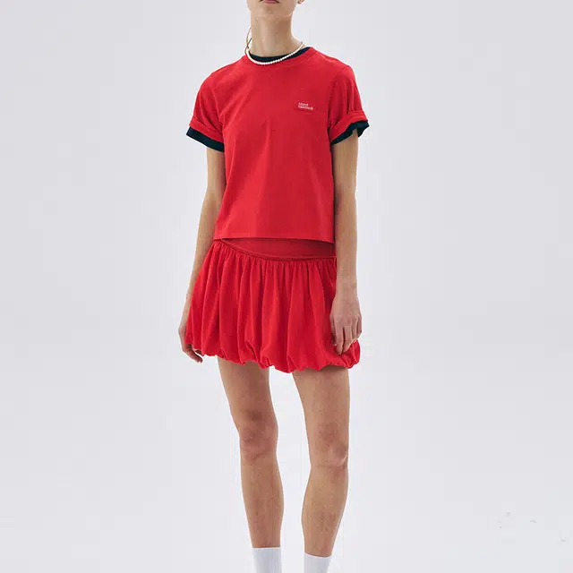 MARDI MERCREDI SS25 VOLUME MINI SKIRT_RED