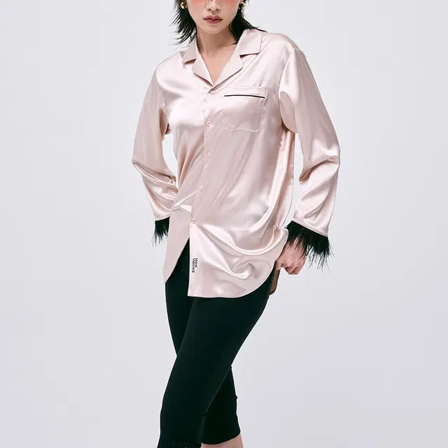 MARDI MERCREDI SS25 SATIN OSTRICH SHIRT_PINK