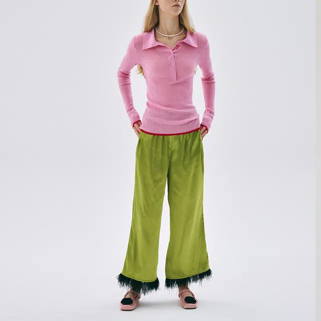 MARDI MERCREDI SS25 SATIN OSTRICH PANTS_APPLEGREEN