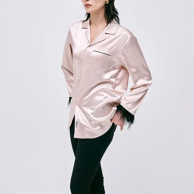 MARDI MERCREDI SS25 SATIN OSTRICH SHIRT_PINK