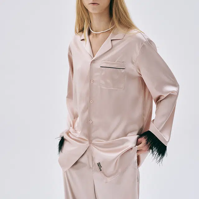 MARDI MERCREDI SS25 SATIN OSTRICH SHIRT_PINK