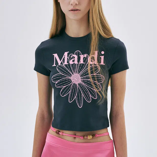MARDI MERCREDI SS25 CROPPED TSHIRT FLOWERMARDI_CHARCOAL PINK