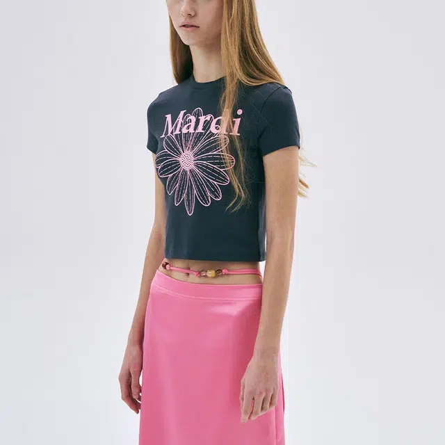 MARDI MERCREDI SS25 CROPPED TSHIRT FLOWERMARDI_CHARCOAL PINK