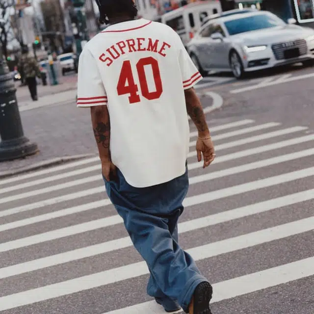 Supreme x 40 Acres SS25 WEEK9 Twill Baseball Jersey logo