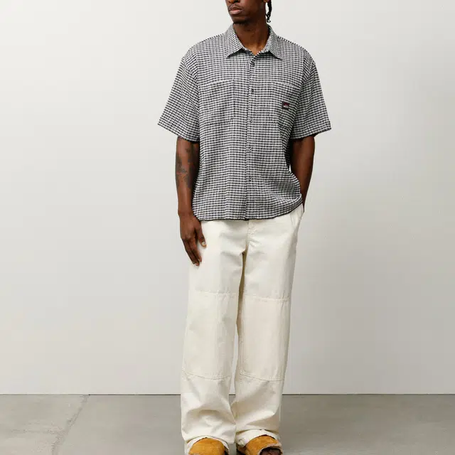Stussy SS25 CRINKLED CHECK SS SHIRT logo