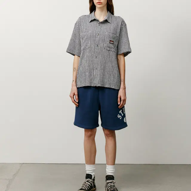 Stussy SS25 CRINKLED CHECK SS SHIRT logo