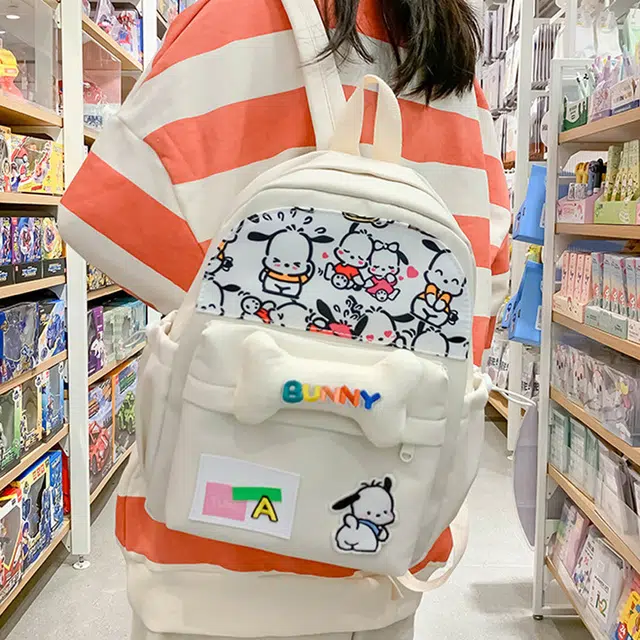 巴朗熊 可爱狗狗 双肩包 奶乎乎骨头设计校园感背包 男女通用 尼龙 白色