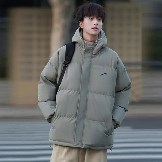 贵人鸟 纯色连帽拉链保暖宽松长袖棉服 男款