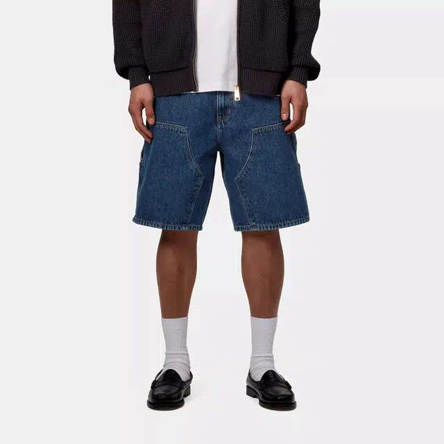 Carhartt WIP Logo Mid-Rise Zip Denim Shorts Blue