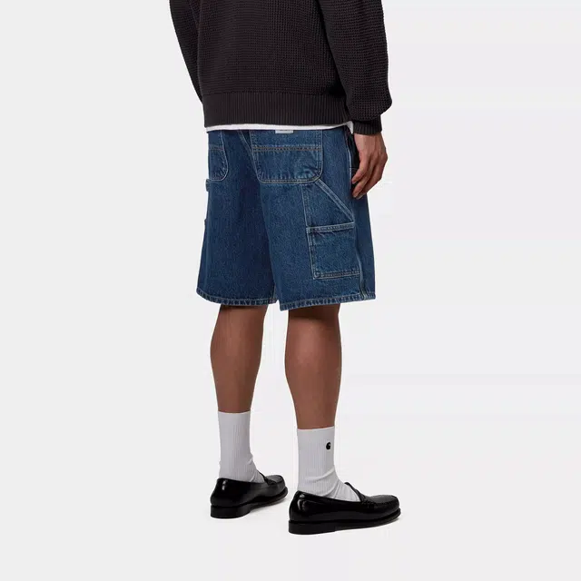 Carhartt WIP Logo Mid-Rise Zip Denim Shorts Blue