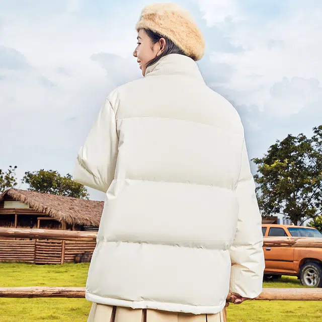 鸿星尔克 经典款拼接城市户外立领羽绒服外套 男女同款 冰川白