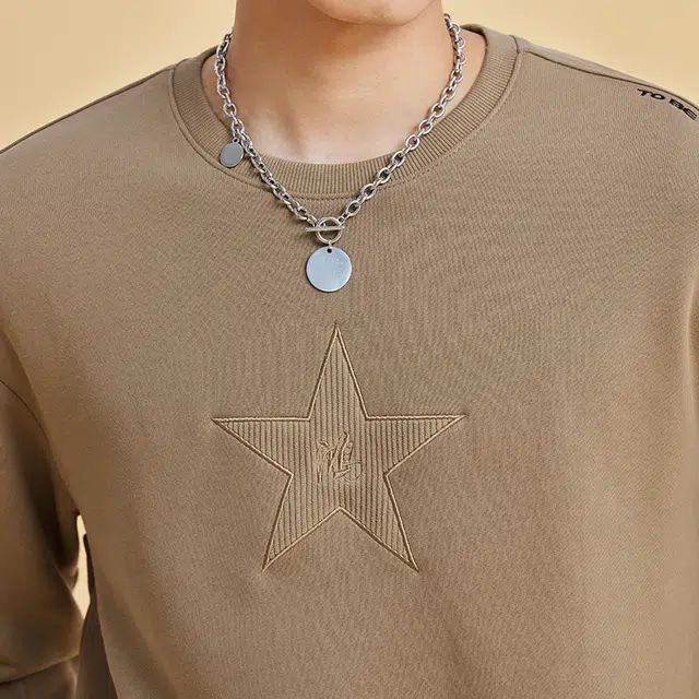 鸿星尔克 暖意绒绒 纯色休闲加厚加绒圆领套头卫衣 冬季 男款 奶咖棕