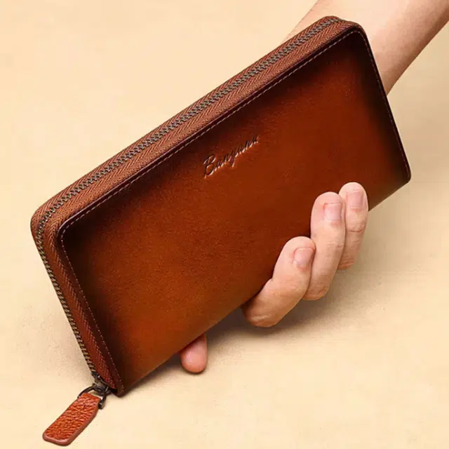 班亚奴 实用防盗刷时尚长款多卡位驾驶证手拿包 牛皮 钱包卡包 男款 黑色/黄棕色/蓝灰色