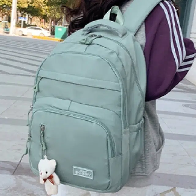 班亚奴 韩版纯色百搭休闲大容量耐脏 尼龙 书包双肩包电脑包旅行包 中号 男女同款情侣款 黑色/紫色/绿色/蓝色