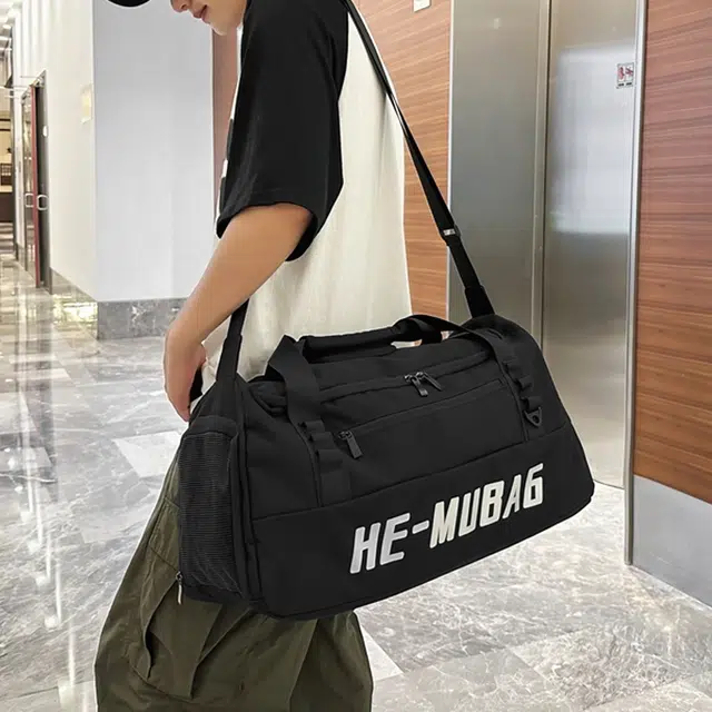 行途 大容量拉链开合 尼龙 旅行包 常规 男女同款情侣款 黑色/白色