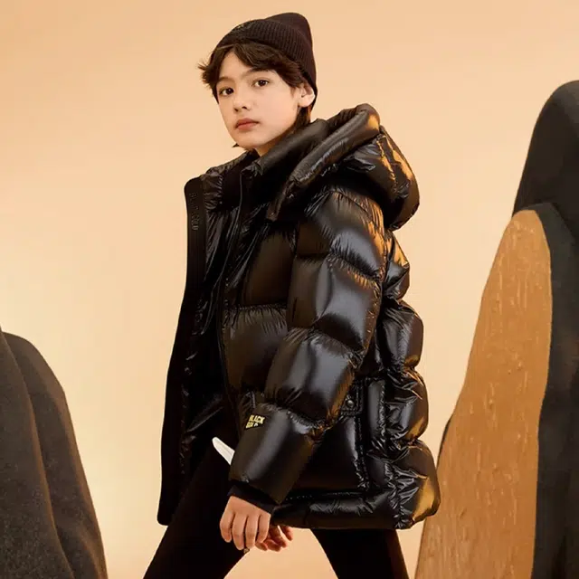 高梵 童装 巴黎系列 字母印花连帽长袖羽绒服 男童 黑色