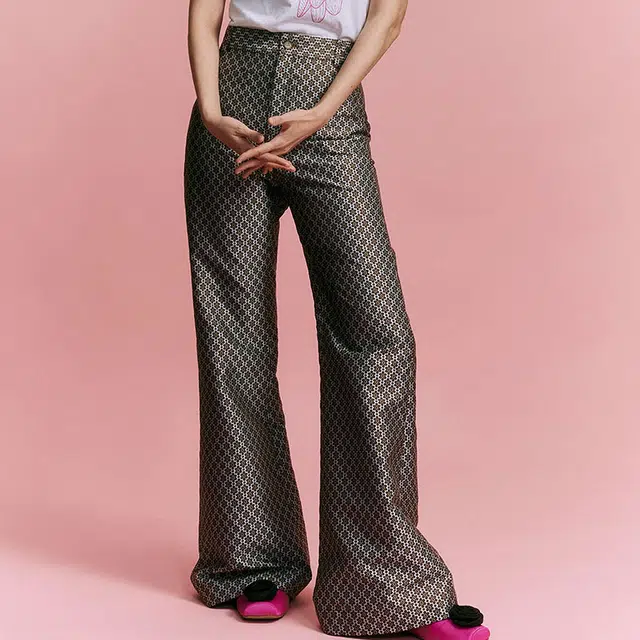MARDI MERCREDI SS25 FLARE PANTS FLOWER JACQUARD_MINT