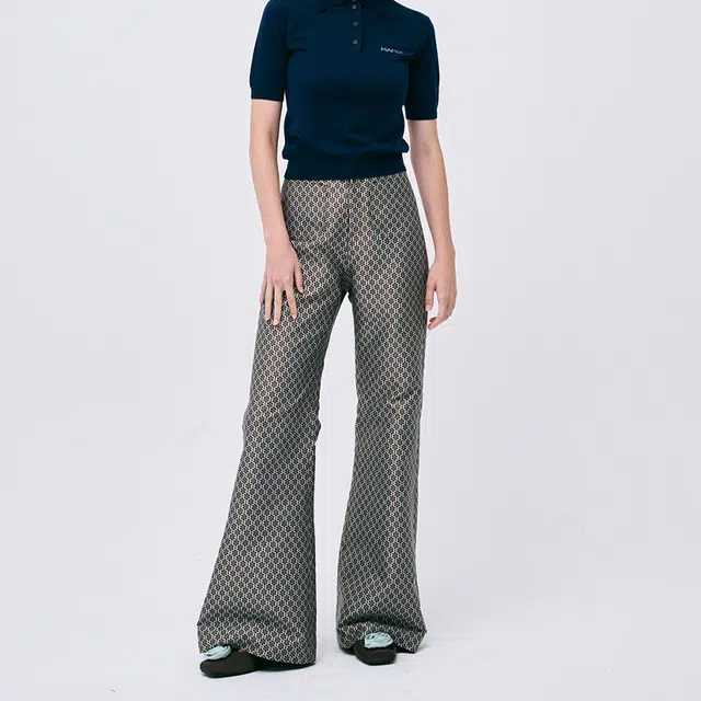 MARDI MERCREDI SS25 FLARE PANTS FLOWER JACQUARD_MINT