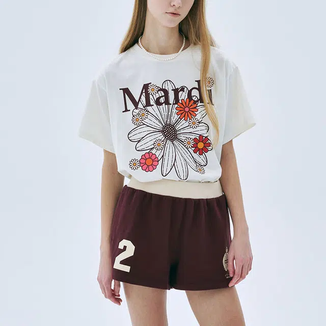 MARDI MERCREDI SS25 TSHIRT FLOWERMARDI BLOSSOM_CREAM BURGUNDY T