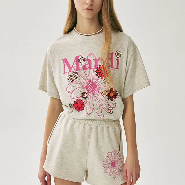 MARDI MERCREDI SS25 TSHIRT FLOWERMARDI BLOSSOM_OATMEAL PINK T