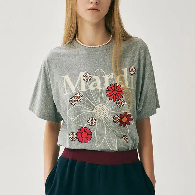 MARDI MERCREDI SS25 TSHIRT FLOWERMARDI BLOSSOM_GREY IVORY T