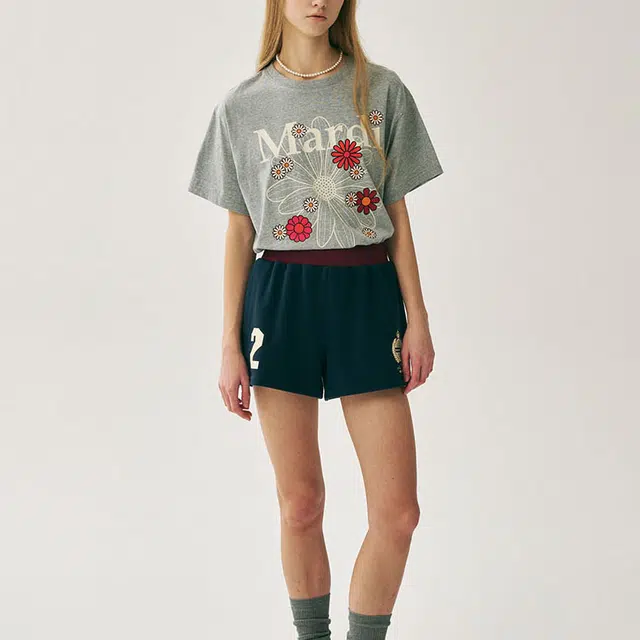 MARDI MERCREDI SS25 TSHIRT FLOWERMARDI BLOSSOM_GREY IVORY T