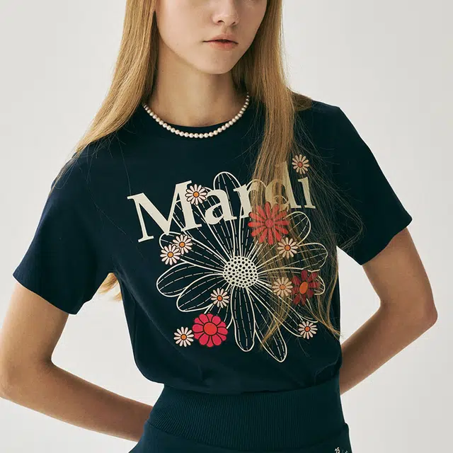 MARDI MERCREDI SS25 SLIM TSHIRT FLOWERMARDI BLOSSOM_NAVY IVORY T