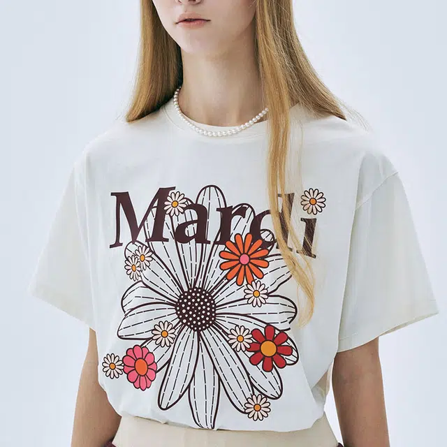 MARDI MERCREDI SS25 TSHIRT FLOWERMARDI BLOSSOM_CREAM BURGUNDY T