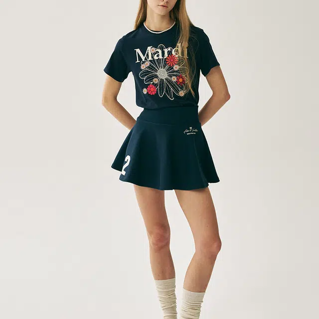 MARDI MERCREDI SS25 SLIM TSHIRT FLOWERMARDI BLOSSOM_NAVY IVORY T