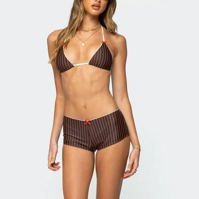 edikted Pinstripe Boyshort Bikini Bottom 1