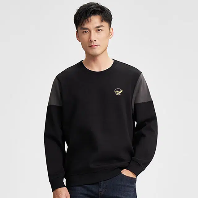 才子 圆领撞色拼接休闲加绒套头卫衣 男款