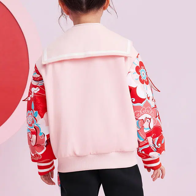 安踏儿童 撞色翻领字母刺绣长袖休闲防风保暖夹克外套 儿童款 气泡粉