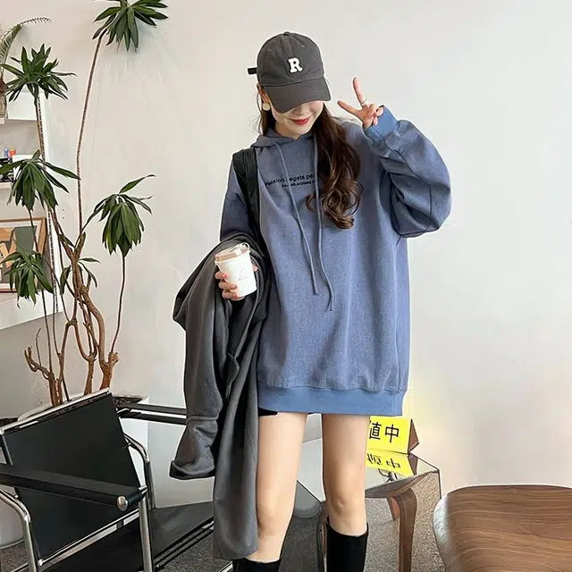 美洋 简约字母印花连帽卫衣 男女同款 蓝色