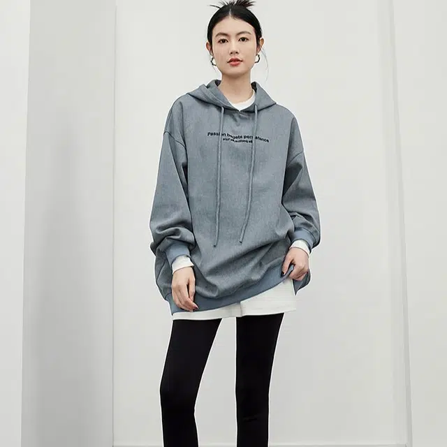 美洋 简约字母印花连帽卫衣 男女同款 蓝色