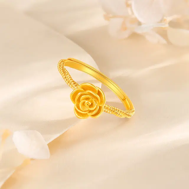 老凤祥 浪漫玫瑰指环 足金 按克计价 黄金戒指 女款