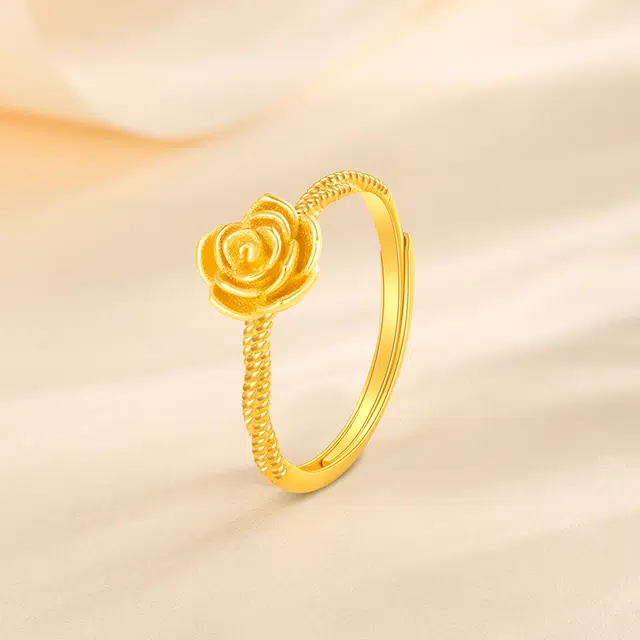 老凤祥 浪漫玫瑰指环 足金 按克计价 黄金戒指 女款