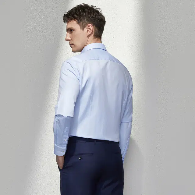 依文 商务绅士纯色休闲长袖衬衫 男款 浅蓝