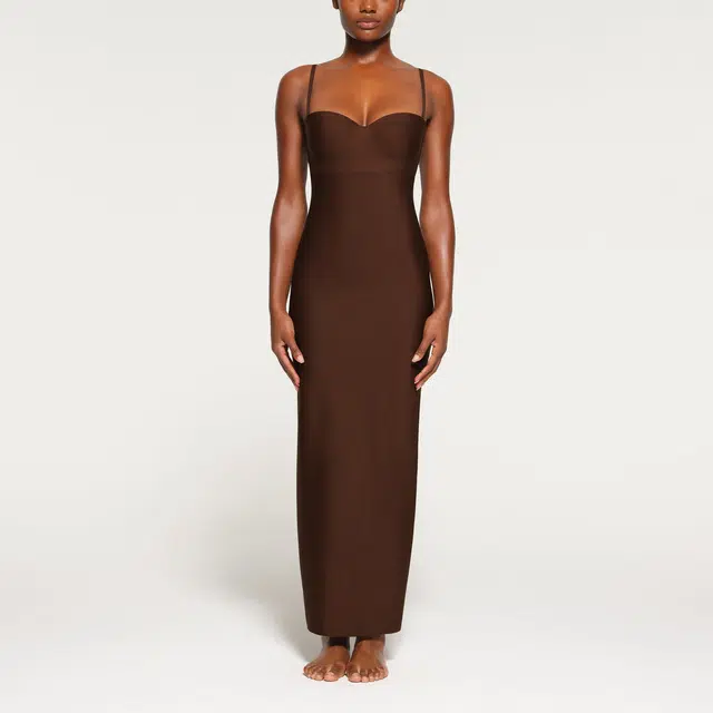 SKIMS BODY UNDERWIRE LONG DRESS COCOA