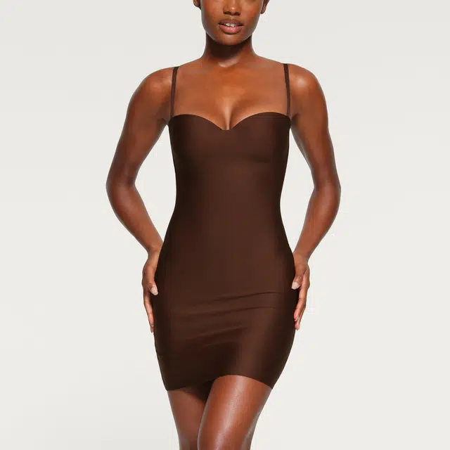 SKIMS BODY UNDERWIRE SLIP DRESS COCOA