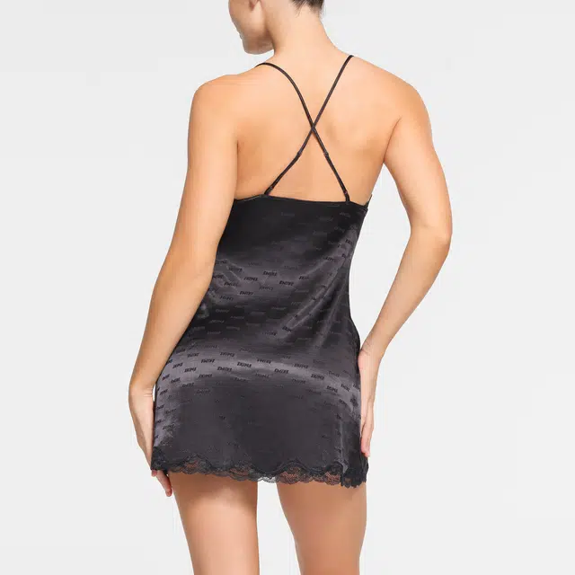 SKIMS JACQUARD LACE SLIP DRESS ONYX