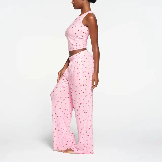 SKIMS SOFT LOUNGE SPLIT NECK TANK CHERRY BLOSSOM PRINT